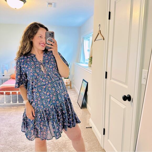 Emerson Fry India Collection Blue Pink Cotton Mini Dress XS/S - Picture 1 of 12